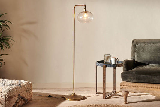 Nkuku Mulia Recycled Glass Floor Lamp Antique Brass