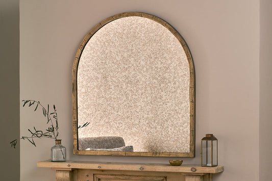Nkuku Murwara Antique Glass Arched Mirror Antique Brass