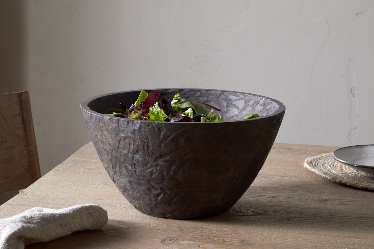 Nkuku Nyati Wooden Serving Bowl Dark Brown Large