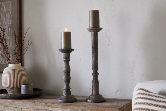 Nkuku Nayati Rustic Wood Pillar Candle Stick Dark Stain