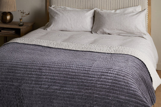 Nkuku Nidra Velvet & Linen Bed Quilt Charcoal
