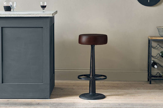 Nkuku Narwana Leather Round Stool Dark Brown