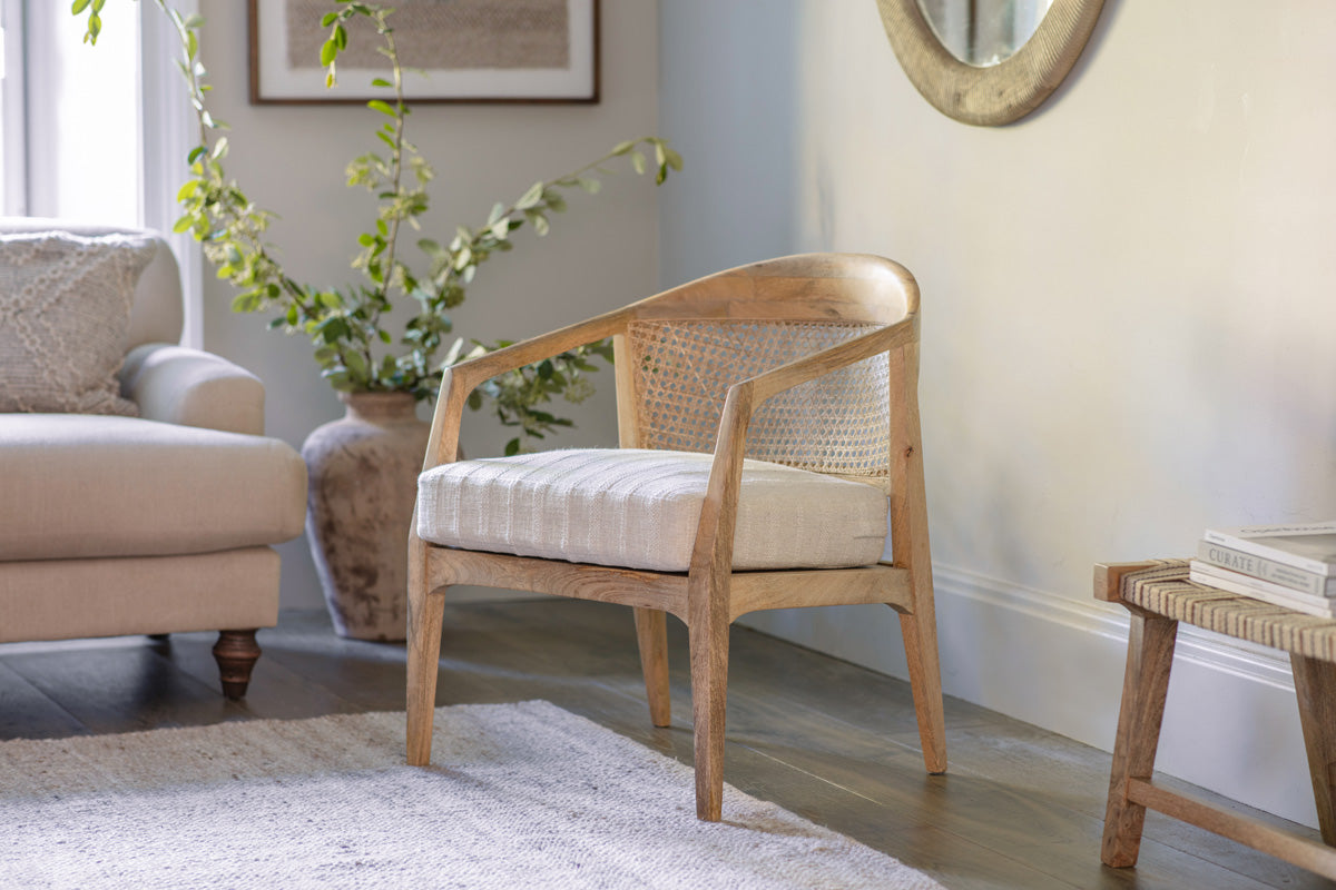 Nkuku Nabhi Mango Wood & Cane Occasional Chair Natural