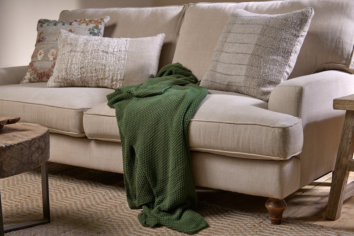 Nkuku Nahan Moss Stitch Cotton Throw Forest Green