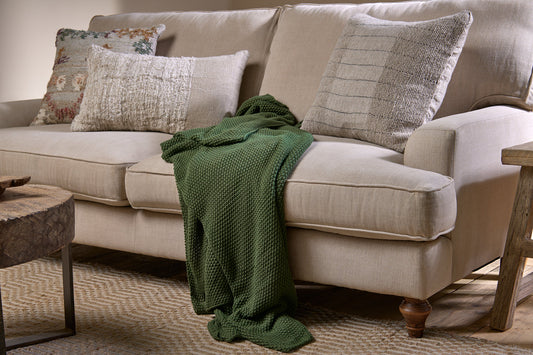 Nkuku Nahan Moss Stitch Cotton Throw Forest Green