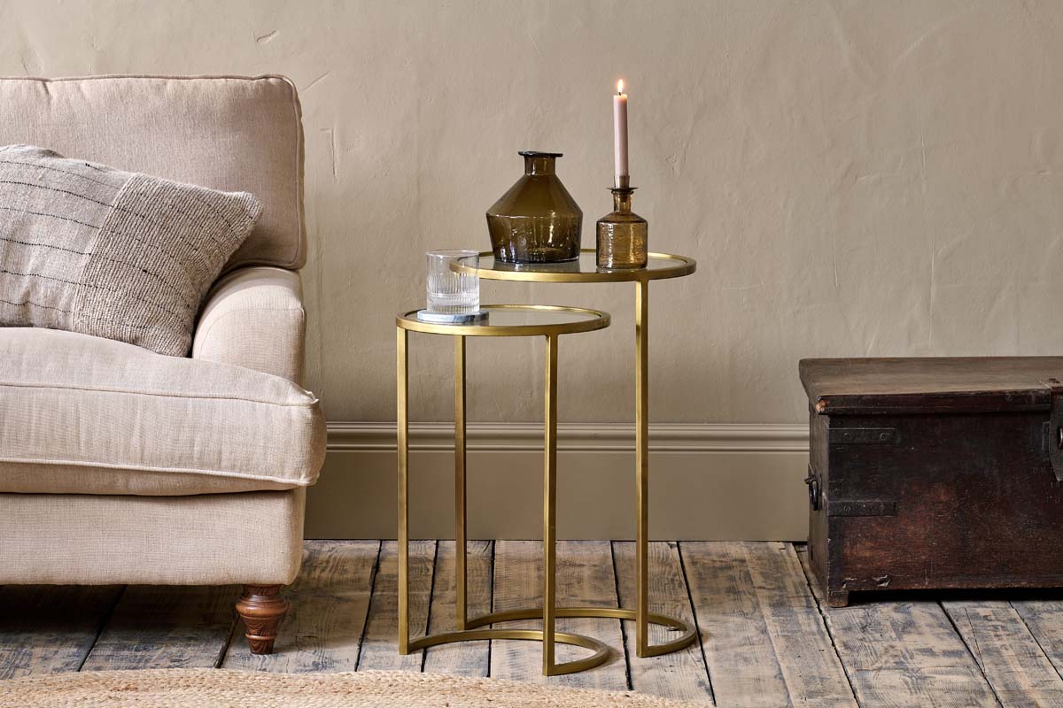 Nkuku Nakuru Iron & Glass Side Table Set Brass