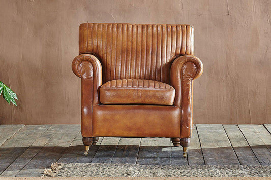 Nkuku Narwana Ribbed Leather Armchair Aged Tan