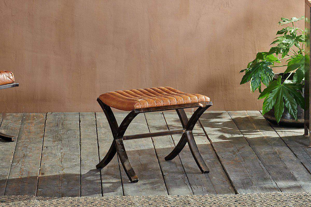 Nkuku Narwana Ribbed Leather Footstool Aged Tan