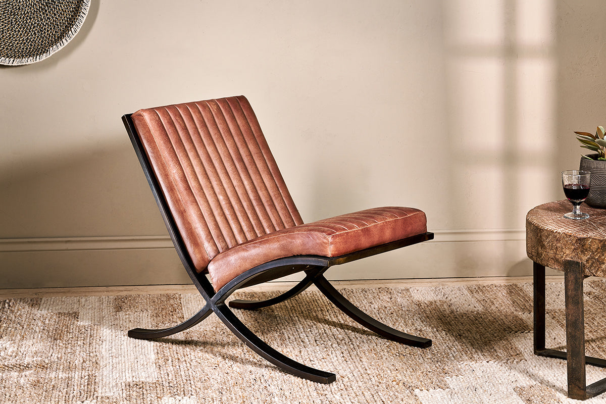 Nkuku Narwana Ribbed Leather Lounger Aged Tan