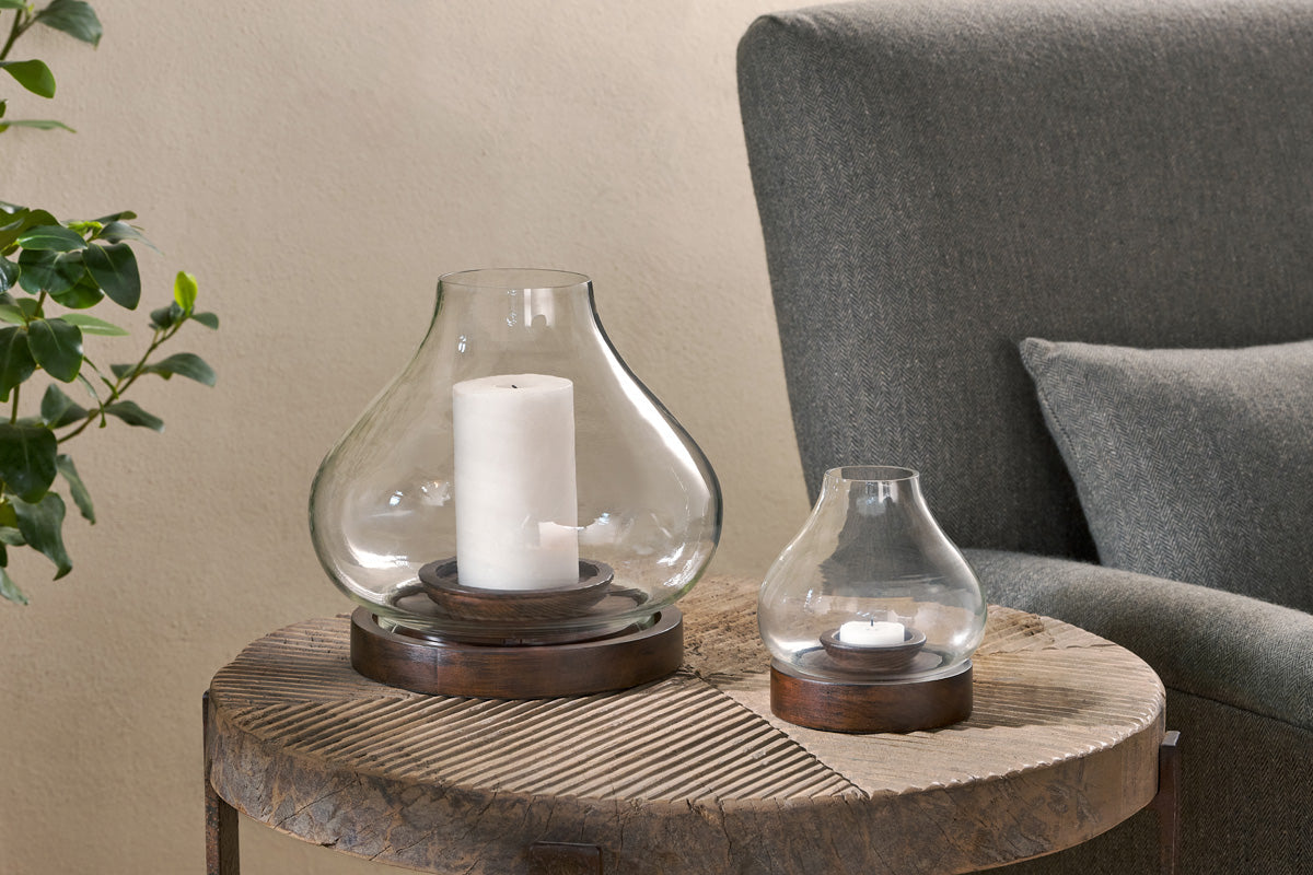 Nkuku Naryla Mango Wood Lantern Dark Stain & Clear