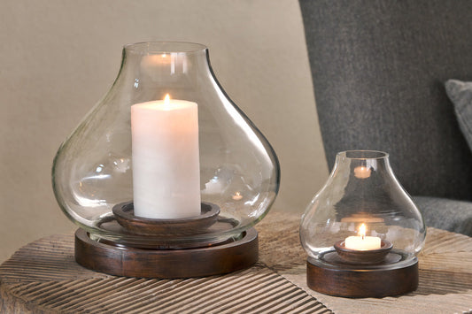 Nkuku Naryla Mango Wood Lantern Dark Stain & Clear