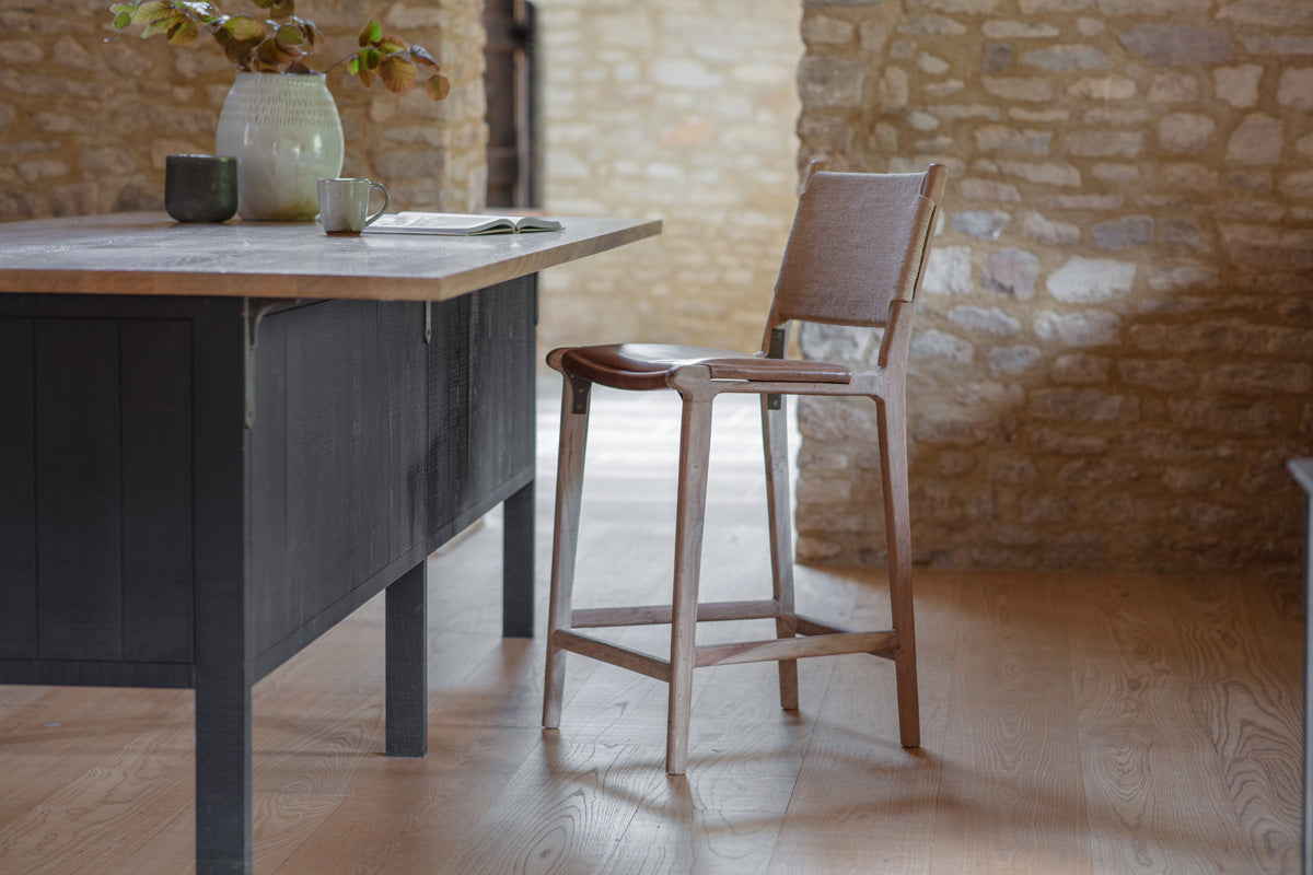 Nkuku Nayan Leather & Jute Counter Chair Tan