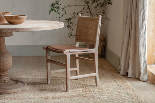 Nkuku Nayan Leather & Jute Dining Chair Tan
