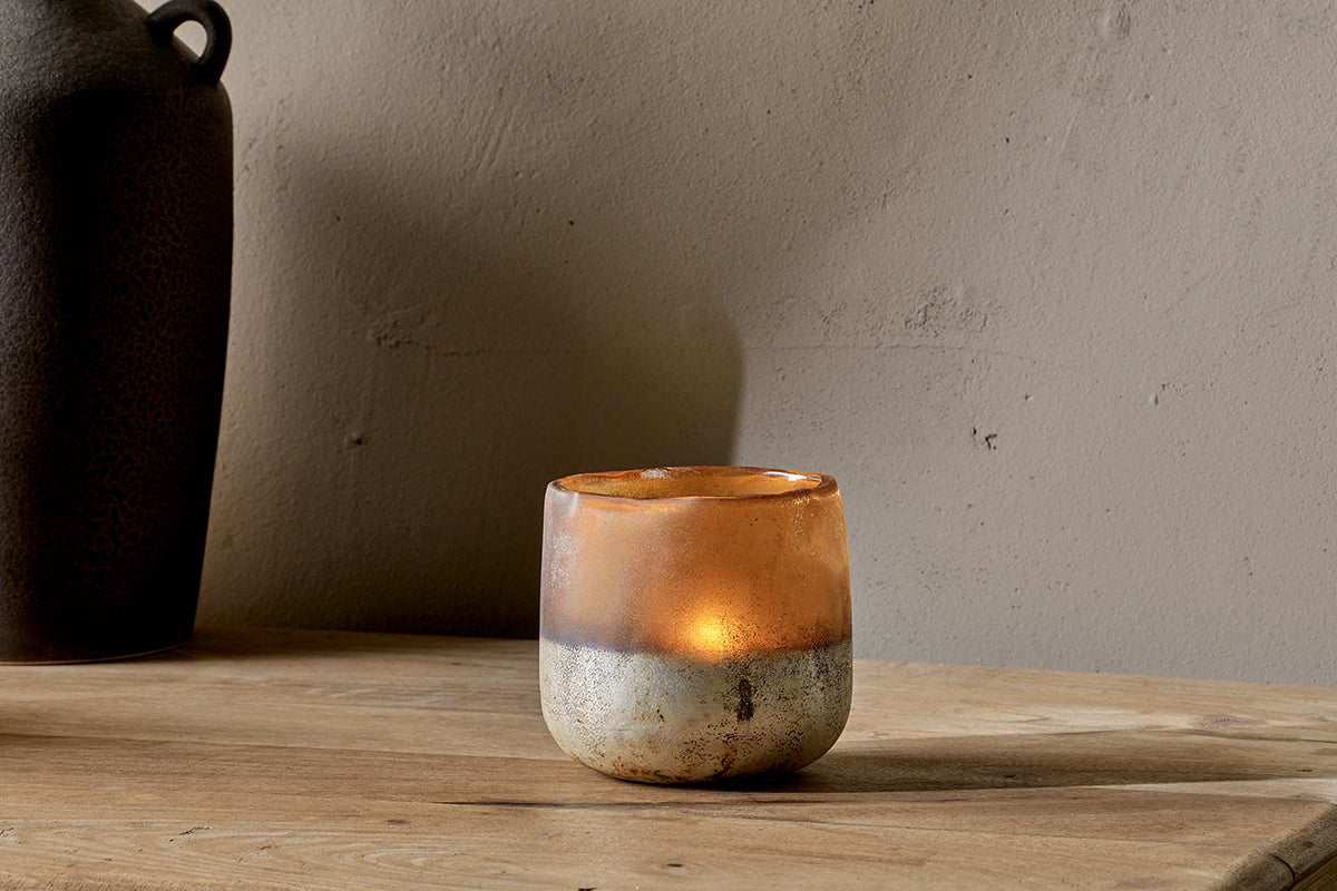 Nkuku Ngolo Tealight Holder Antiqued Amber