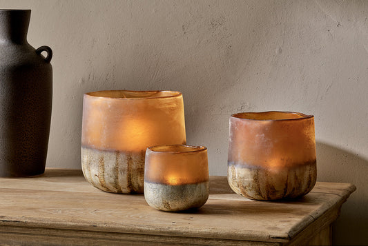 Nkuku Ngolo Tealight Holder Antiqued Amber