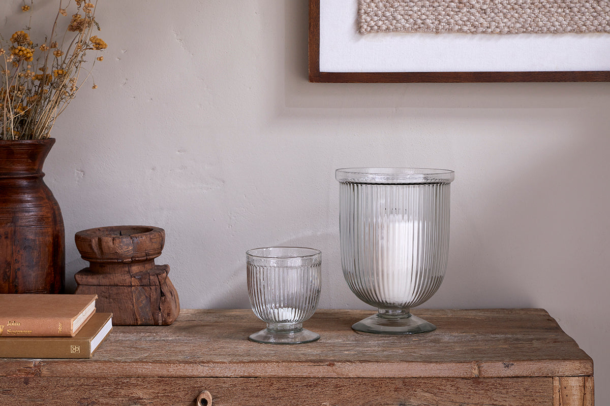 Nkuku Nia Recycled Glass Candle Holder Clear