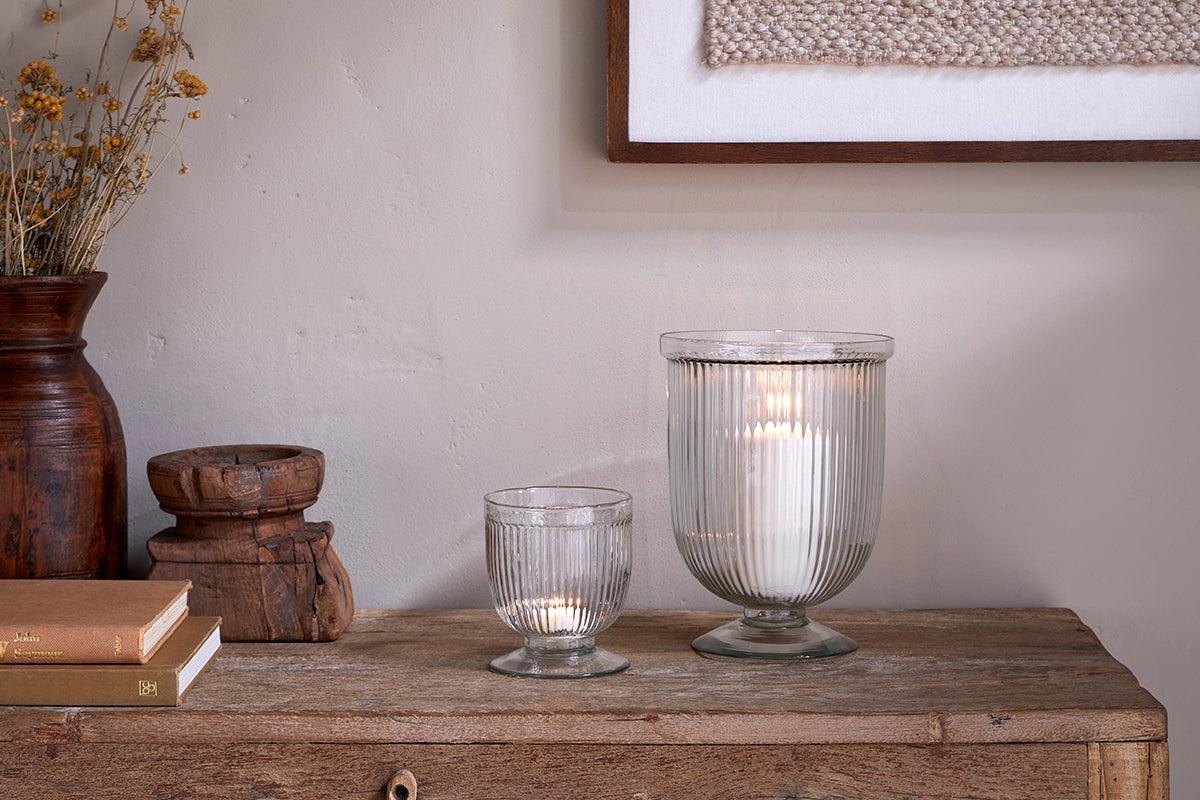 Nkuku Nia Recycled Glass Candle Holder Clear