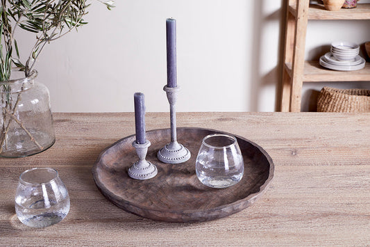 Nkuku Nyati Mango Wood Etched Round Tray Dark