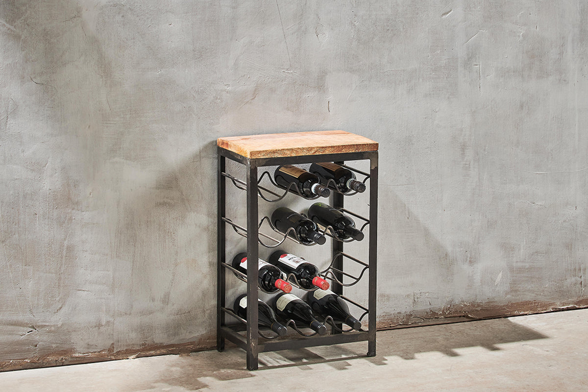 Nkuku Obra Industrial Wine Rack Mango Wood & Iron Small
