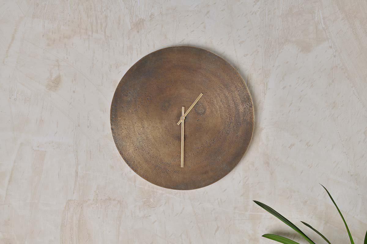 Nkuku Okota Wall Hung Clock Antique Brass