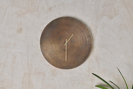 Nkuku Okota Wall Hung Clock Antique Brass