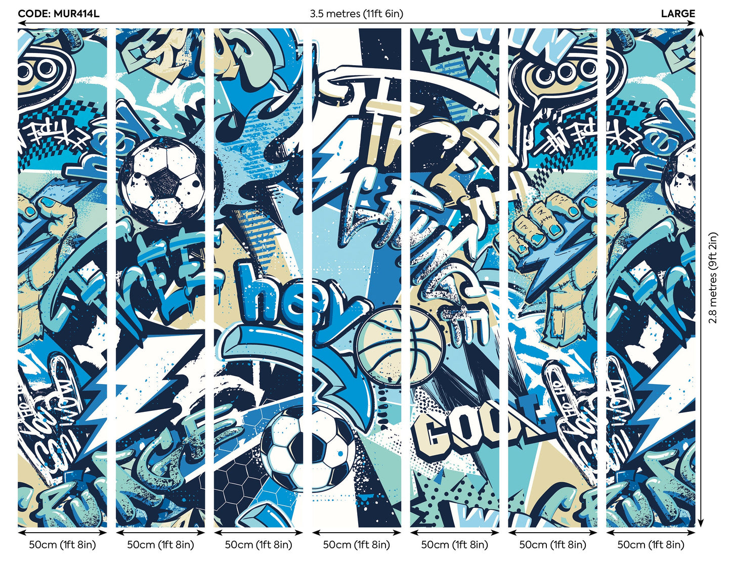 Origin Murals Sports Graffiti Blue Mix 350cm X 280cm