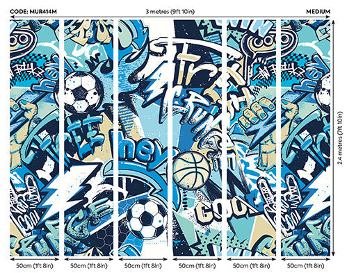 Origin Murals Sports Graffiti Blue Mix 300cm X 240cm