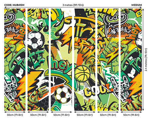 Origin Murals Sports Graffiti Emerald Orange 300cm X 240cm