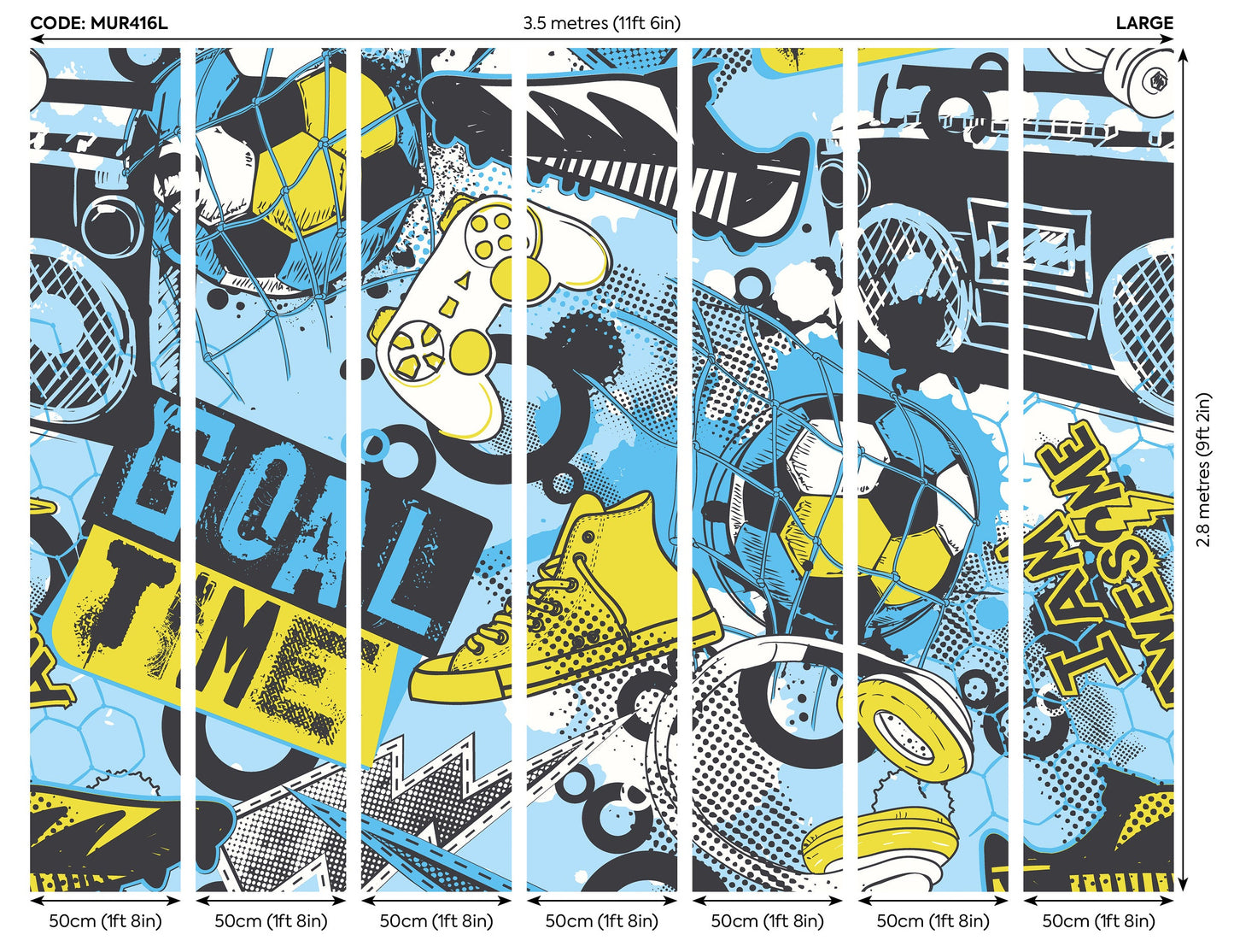 Origin Murals Games Splash Blue Lime 350cm X 280cm