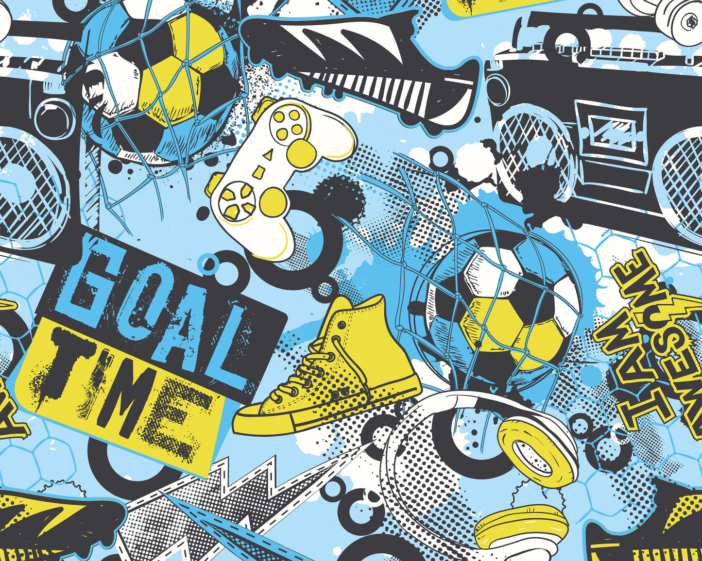 Origin Murals Games Splash Blue Lime 350cm X 280cm