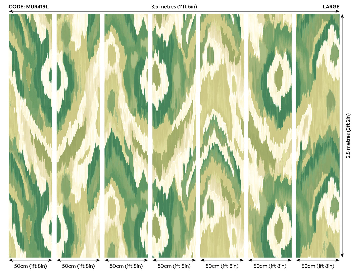 Origin Murals Watercolour Ikat Forest Green 350cm X 280cm