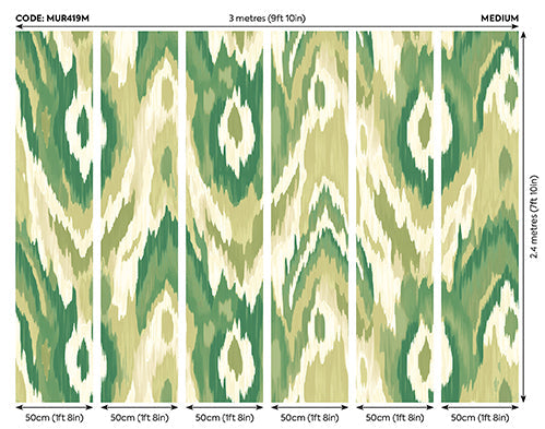 Origin Murals Watercolour Ikat Forest Green 300cm X 240cm