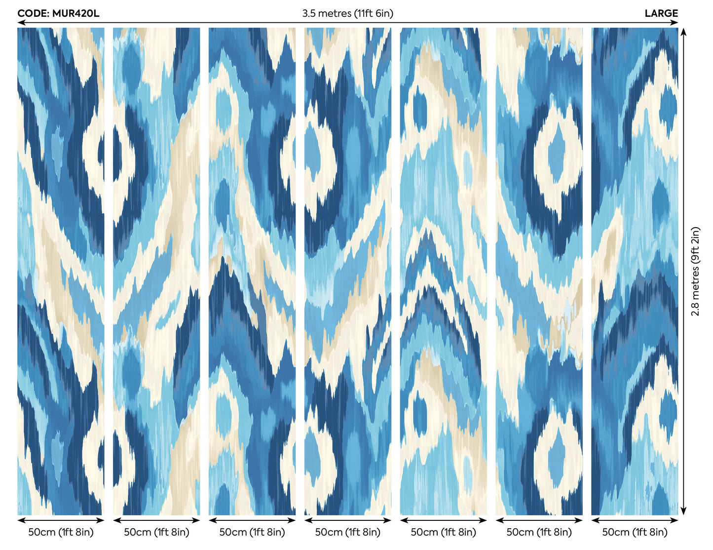 Origin Murals Watercolour Ikat Inky Blue 350cm X 280cm