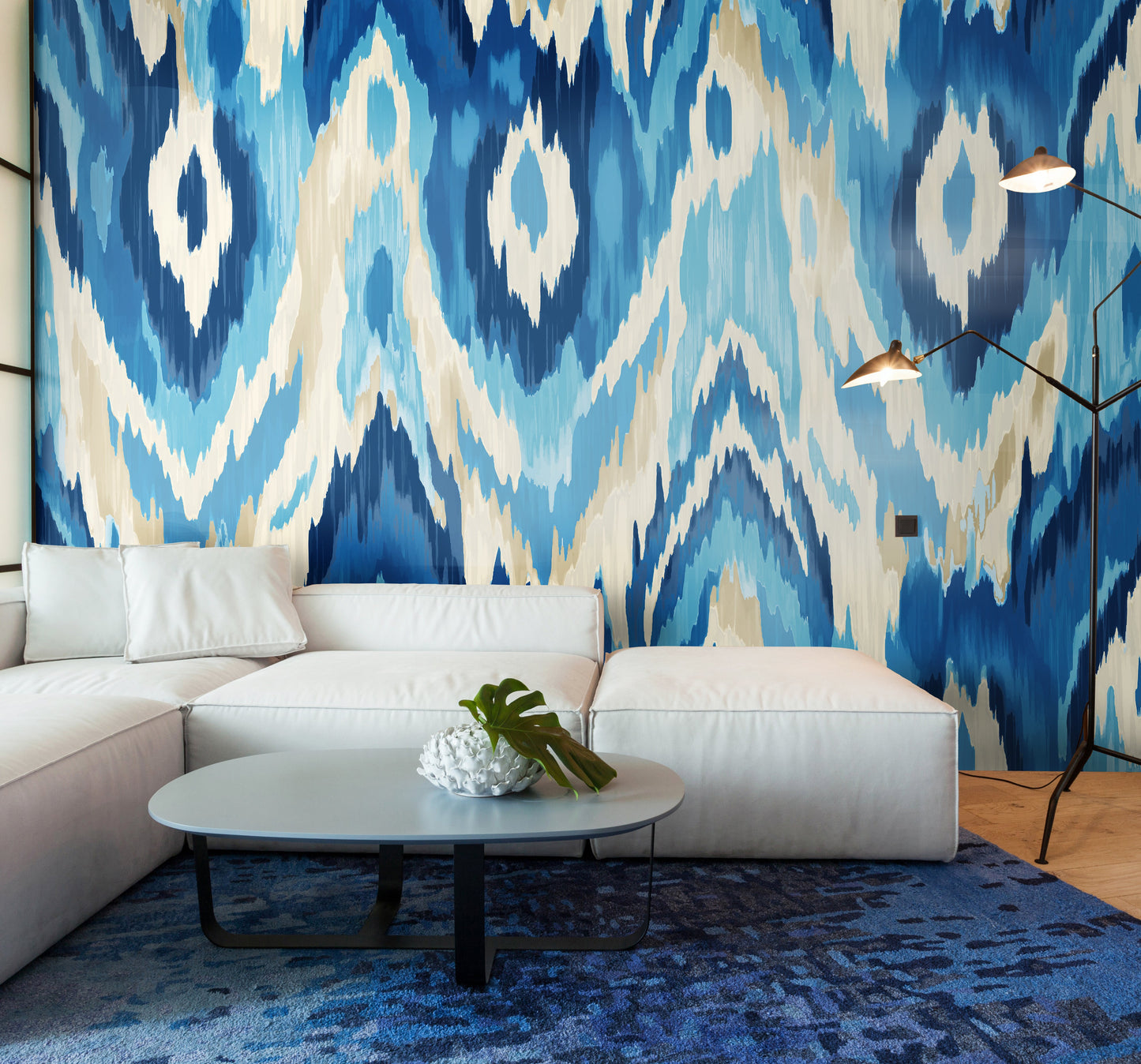 Origin Murals Watercolour Ikat Inky Blue 350cm X 280cm