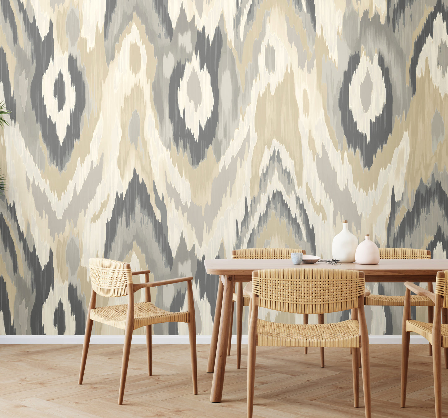 Origin Murals Watercolour Ikat Stone Linen 350cm X 280cm