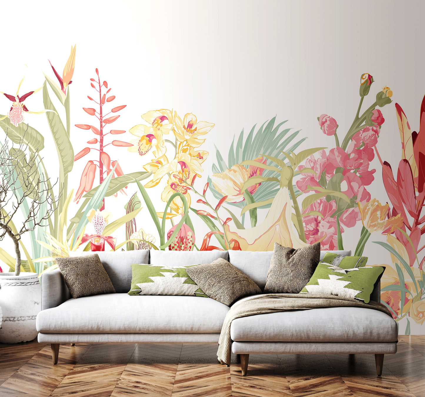 Origin Murals Tropical Foliage Dusky Coral 350cm X 280cm