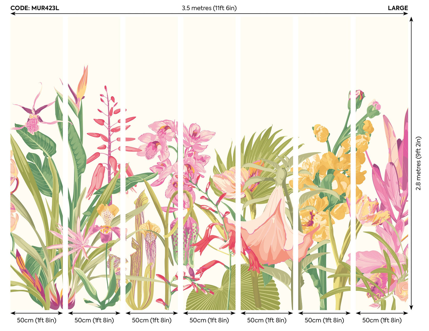 Origin Murals Tropical Foliage Rose Pink 350cm X 280cm