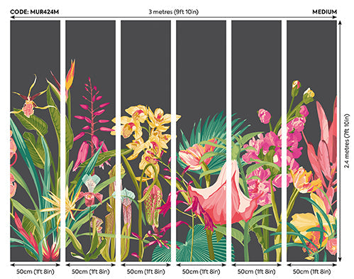 Origin Murals Tropical Foliage Charcoal Ruby 300cm X 240cm