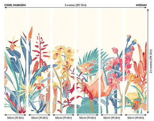 Origin Murals Tropical Foliage Petrol And Coral 300cm X 240cm
