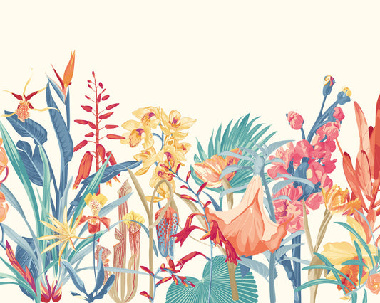 Origin Murals Tropical Foliage Petrol And Coral 300cm X 240cm