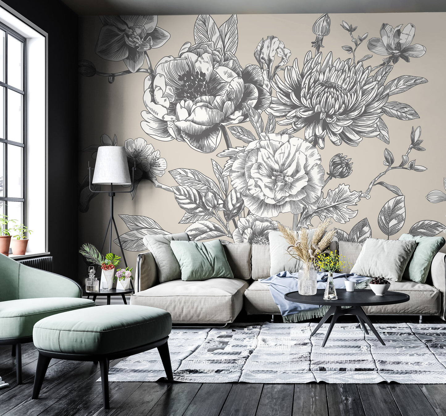 Origin Murals Rose Toile Stone 350cm X 280cm