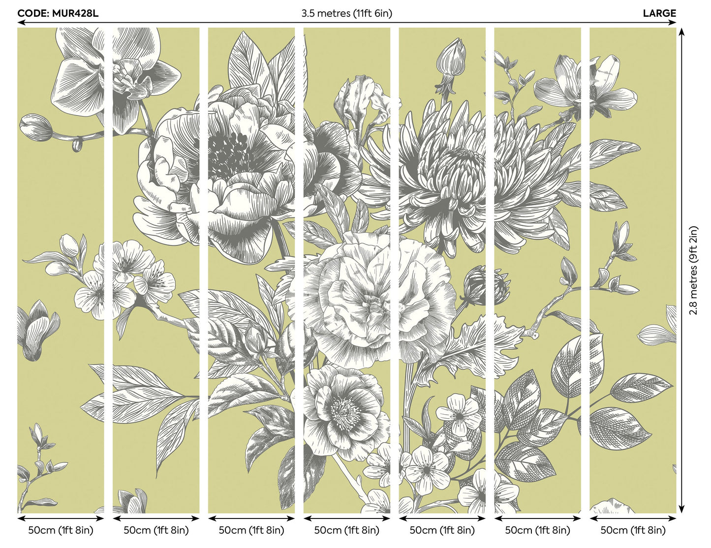 Origin Murals Rose Toile Apple Green 350cm X 280cm