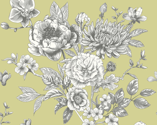 Origin Murals Rose Toile Apple Green 350cm X 280cm