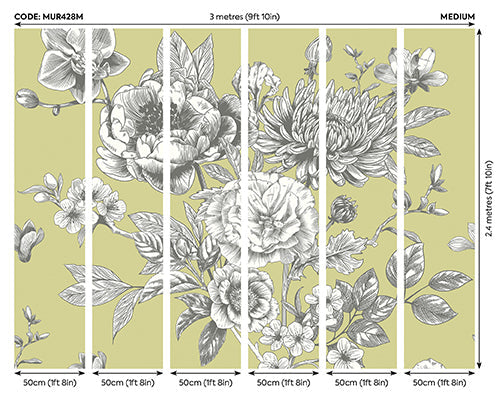 Origin Murals Rose Toile Apple Green 300cm X 240cm
