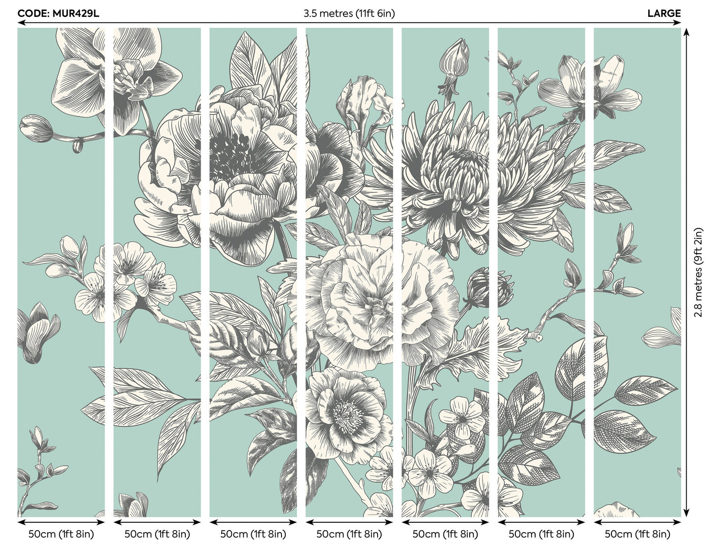 Origin Murals Rose Toile Seafoam 350cm X 280cm