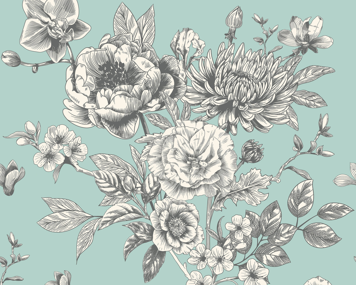 Origin Murals Rose Toile Seafoam 350cm X 280cm