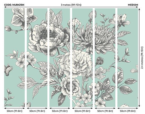 Origin Murals Rose Toile Seafoam 300cm X 240cm