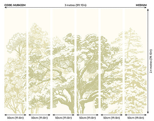Origin Murals Etched Trees Apple Green 300cm X 240cm