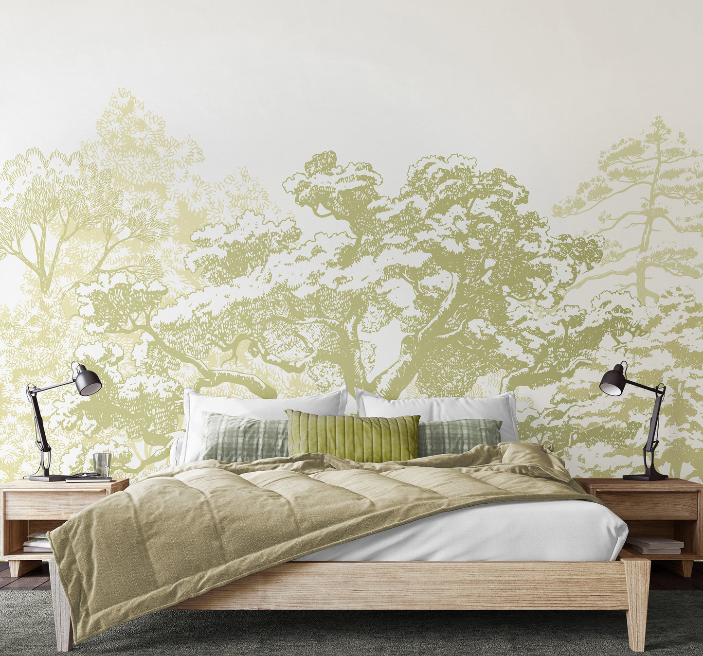 Origin Murals Etched Trees Apple Green 300cm X 240cm