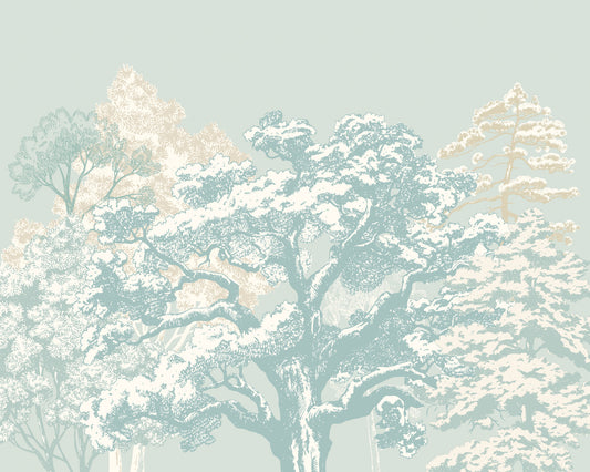 Origin Murals Etched Trees Duck Egg Blue 350cm X 280cm